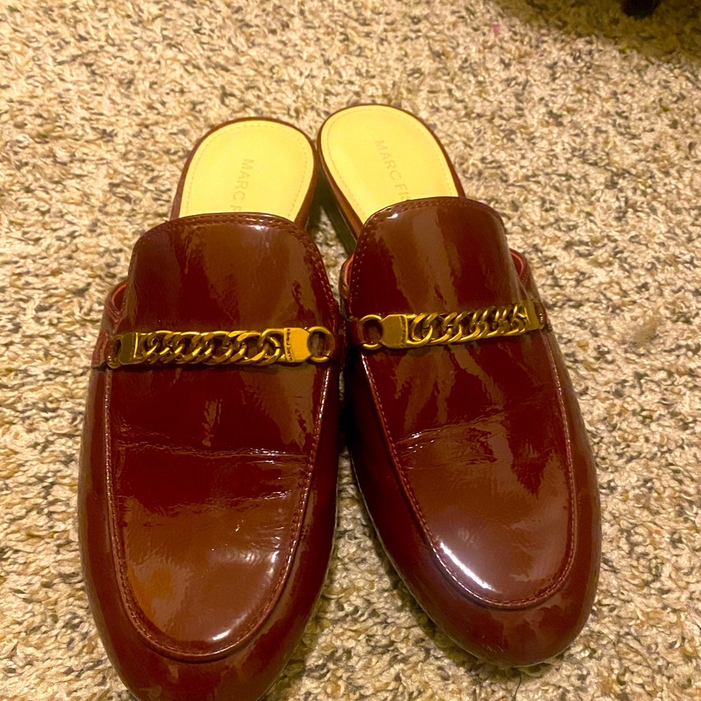 Burgundy patent leather mule  slip on loafers mark fisher